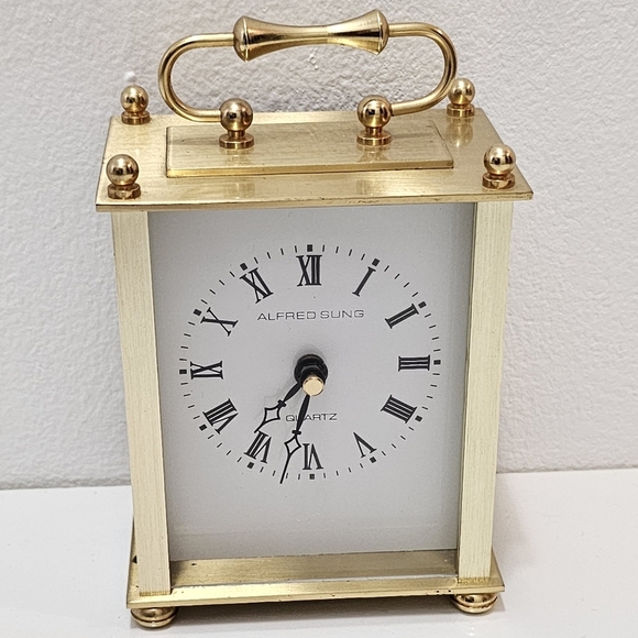 Alfred Sung Gold Table Clock with Handle - Picture 4 of 16